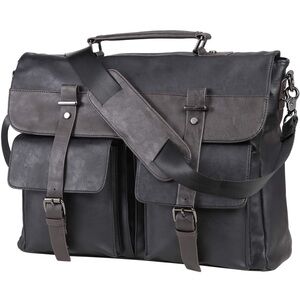 Seyfocnia Vintage Blk 17.3 Inch Water Resistant PU Leather Laptop Bag, satchel